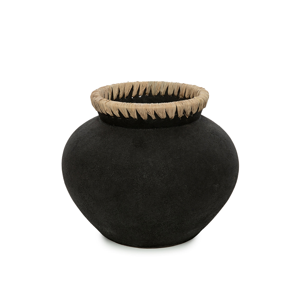 Vase Styly en terre cuite noire et raphia 29 cm