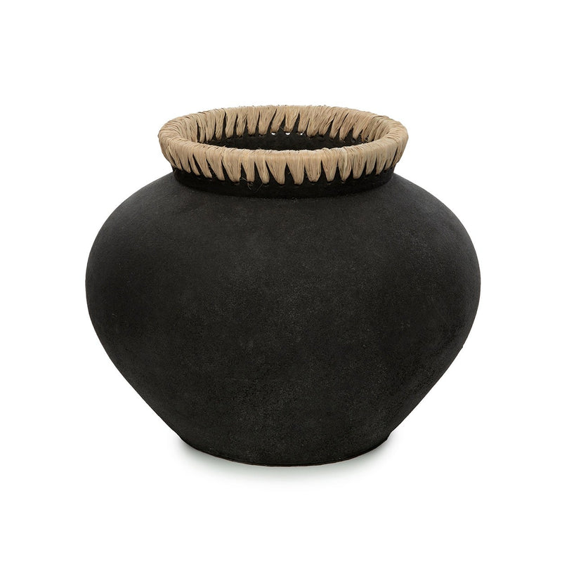 Dimensions Vase Styly en terre cuite noire et raphia 33 cm