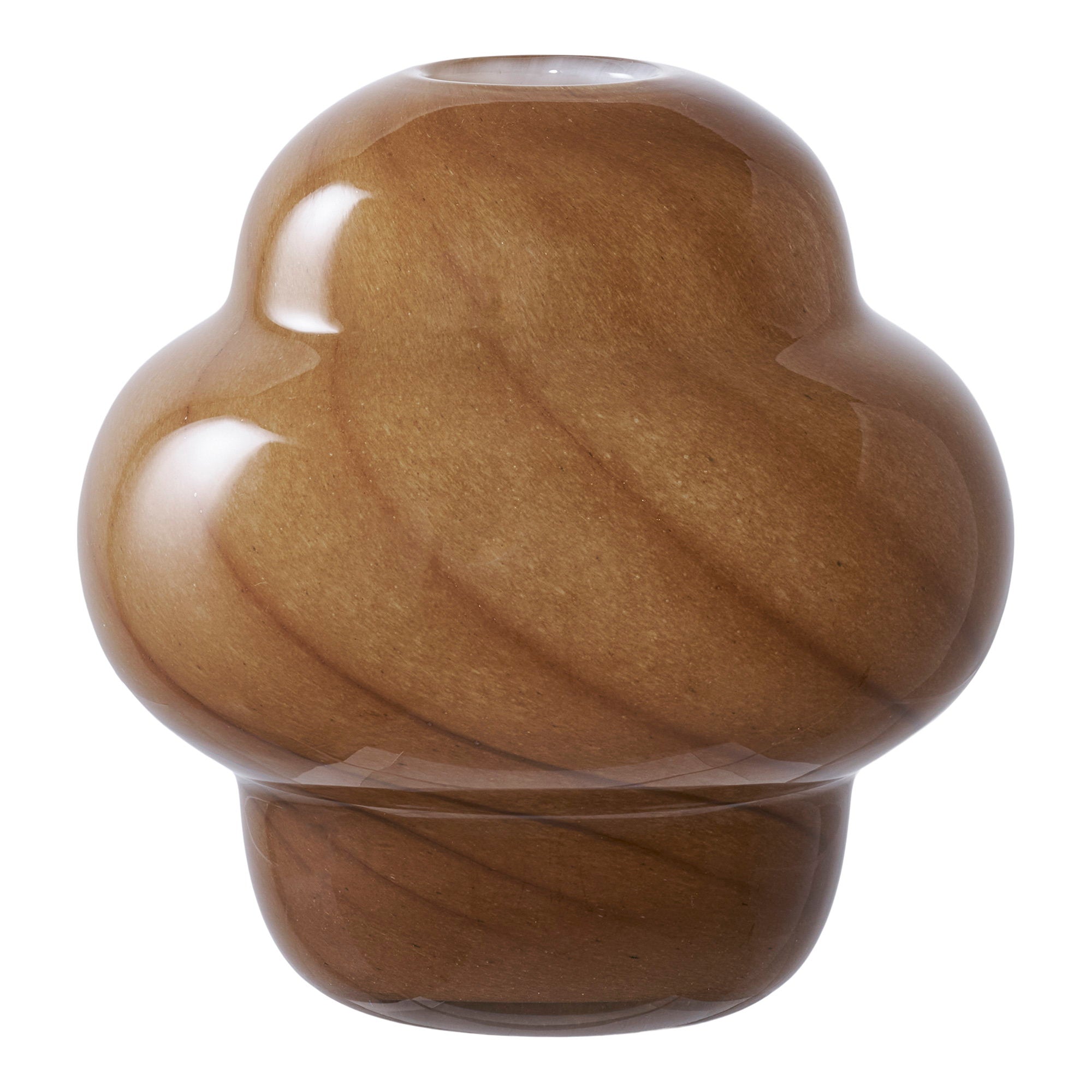 Vase verre brun lustré forme organique trèfle Ø16,5x17 cm fond blanc