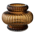 Vase verre soufflé bouche ambré strié Ø20x16 cm vue de face fond blanc