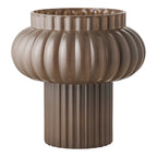 Vase verre soufflé bouche brun cannelé forme lanterne ø27 cm vue de face