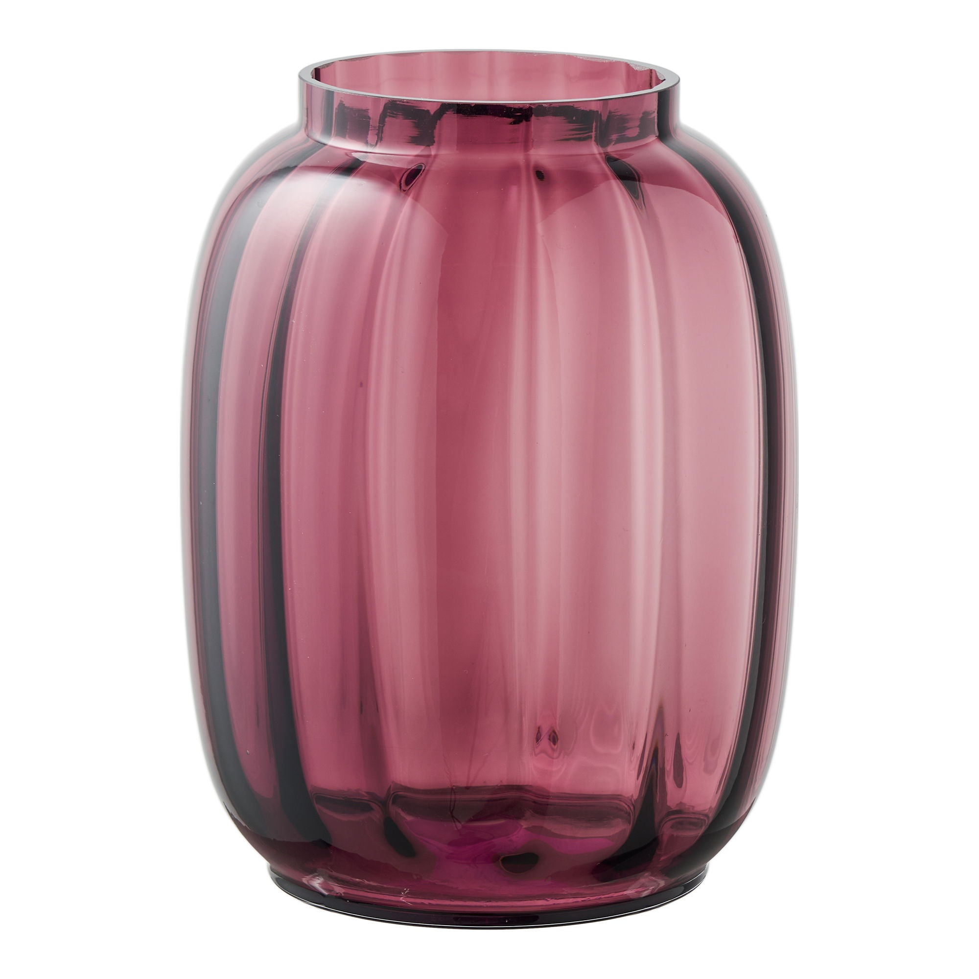 Vase verre soufflé bouche rouge châtaigne corps côtelé ovoïde Ø17 H21 cm vue de face