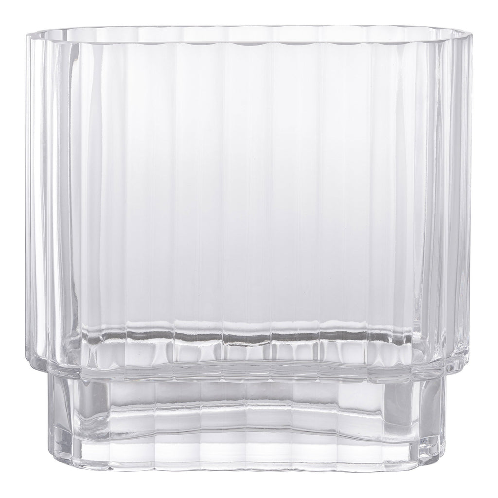 Vase verre transparent strié rectangulaire 20x9x19,5 cm socle structuré vue de face