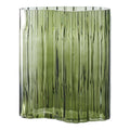 Vase verre vert fumé strié forme nuage bords ondulés 21x12x26,5 cm fond blanc