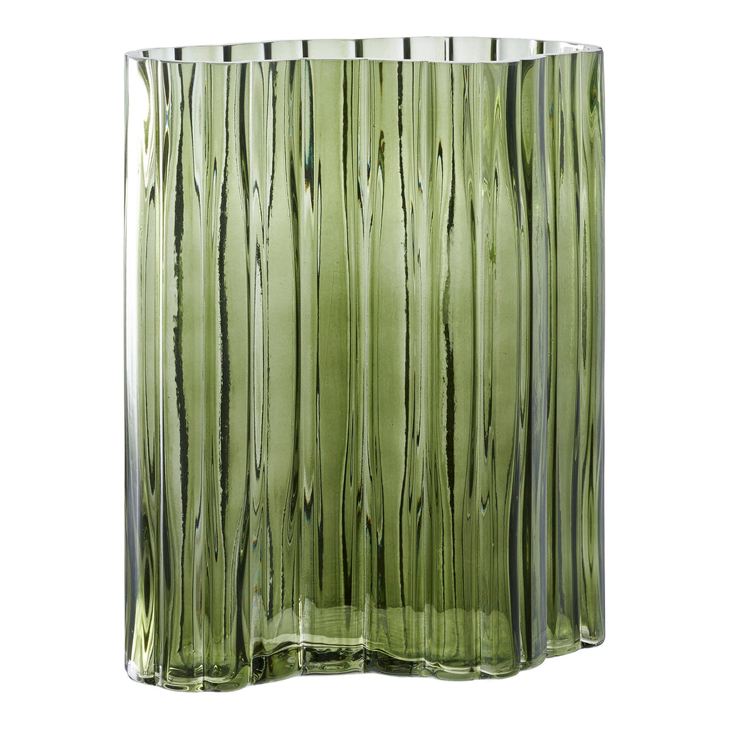 Vase verre vert fumé cannelures verticales silhouette nuage vue trois quarts