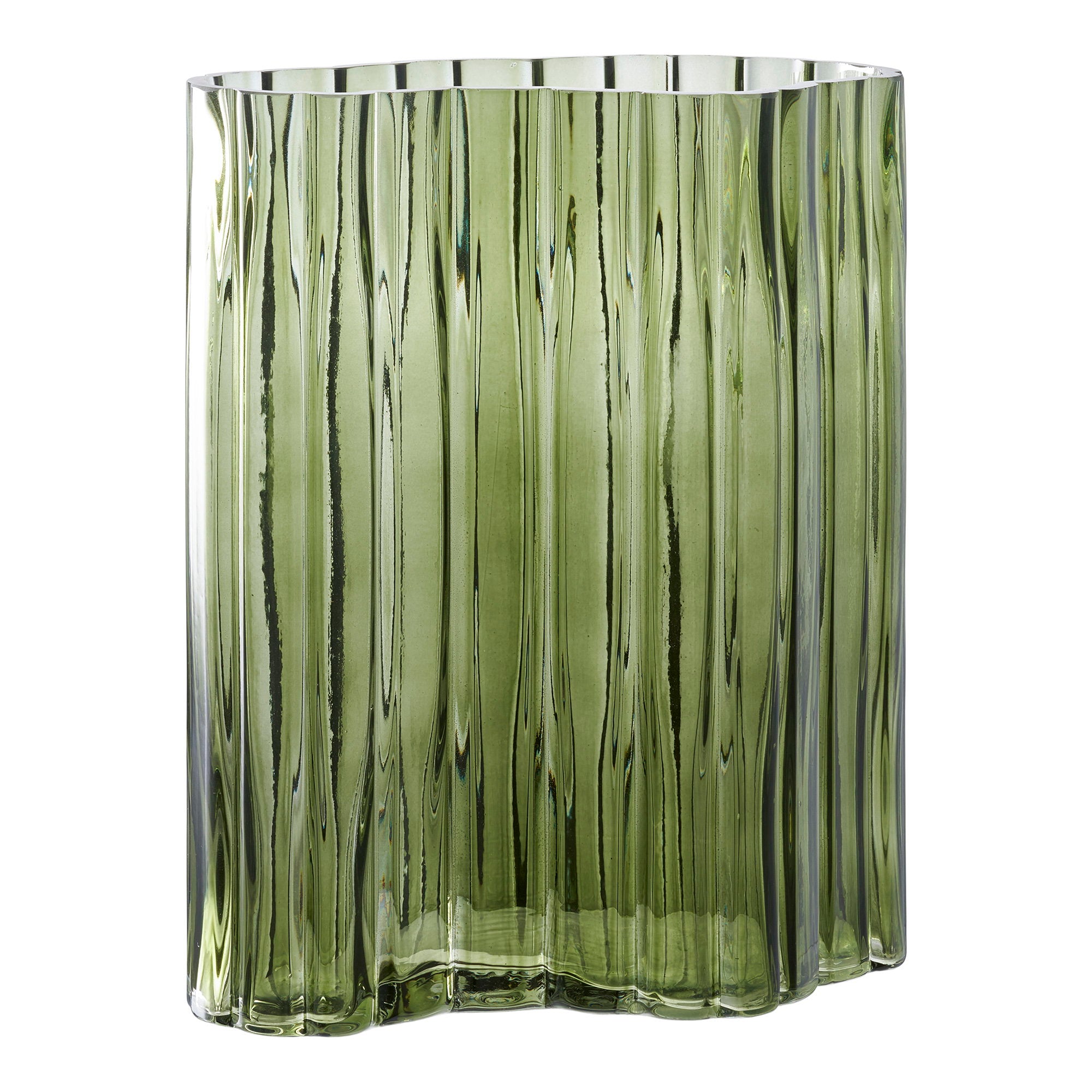 Vase verre vert fumé cannelures verticales silhouette nuage vue trois quarts
