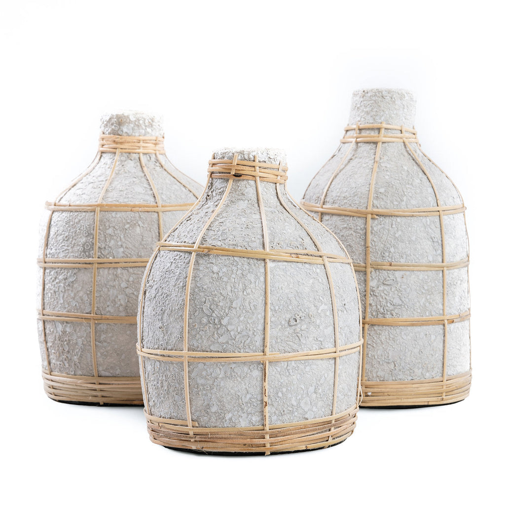 Vase Whoopy en terre cuite écrue et rotin 23 cm, vue 7