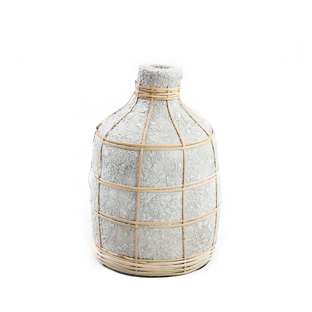 Vase Whoopy en terre cuite écrue et rotin 23 cm