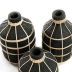 Vase Whoopy en terre cuite noire et rotin 19 cm, vue 3