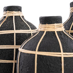 Vase Whoopy en terre cuite noire et rotin 19 cm, vue 4