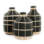 Vase Whoopy en terre cuite noire et rotin 19 cm, vue 5