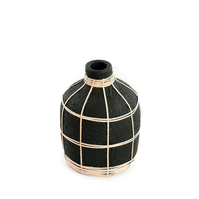 Dimensions Vase Whoopy en terre cuite noire et rotin 19 cm