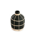 Vase Whoopy en terre cuite noire et rotin 19 cm