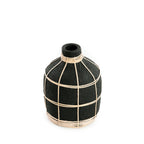 Vase Whoopy en terre cuite noire et rotin 19 cm