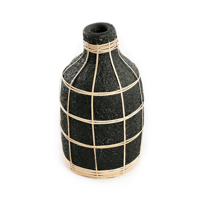 Dimensions Vase Whoopy en terre cuite noire et rotin 24 cm