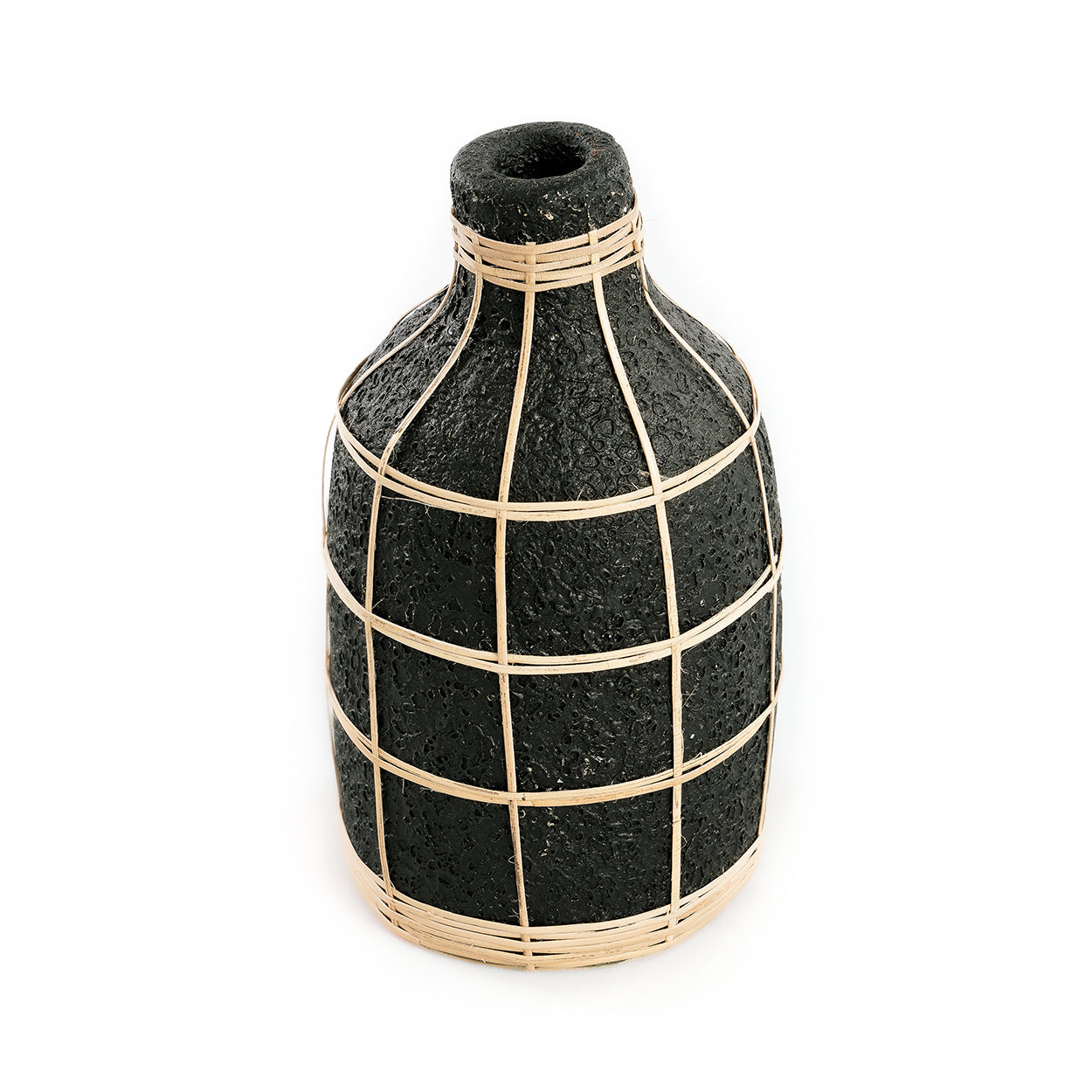 Vase Whoopy en terre cuite noire et rotin 24 cm