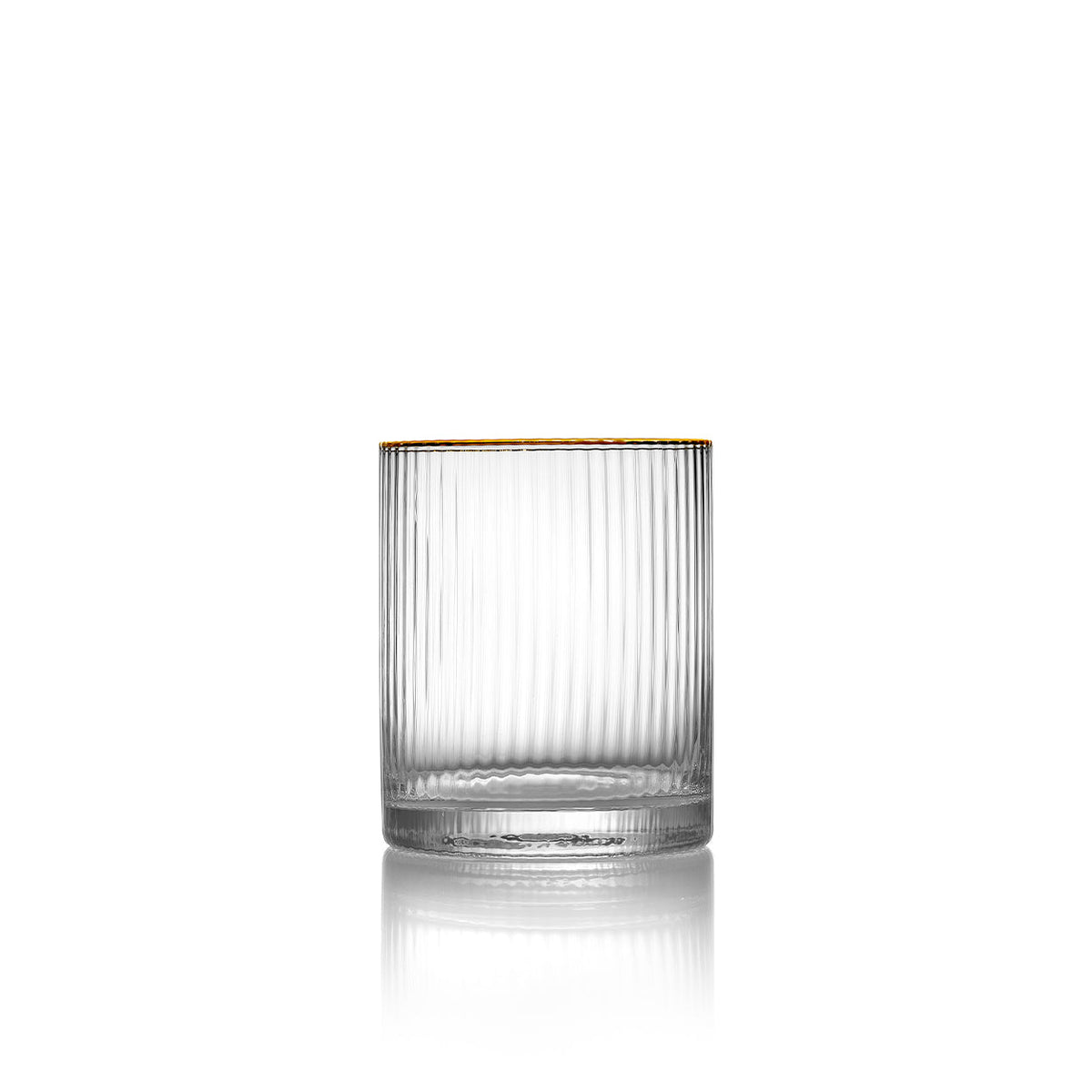 Verre bas cannelé transparent à liseré doré vu de face