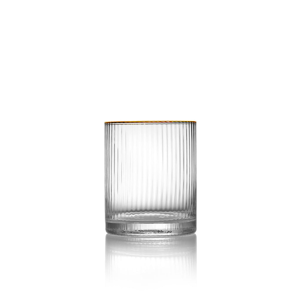 Verre bas cannelé à liseré doré 10 cm