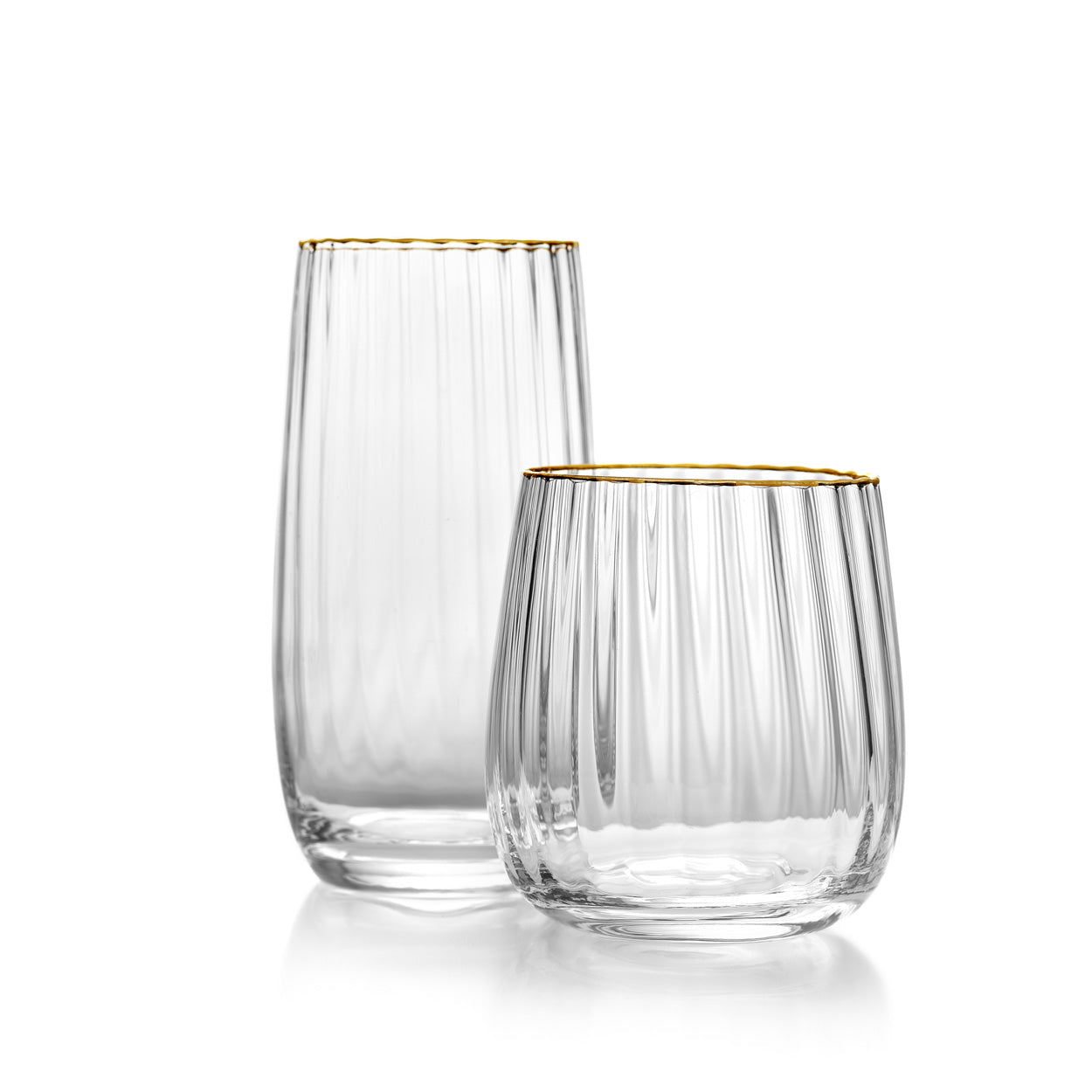 Verre à eau côtelé à liseré doré 10 cm, vue 3