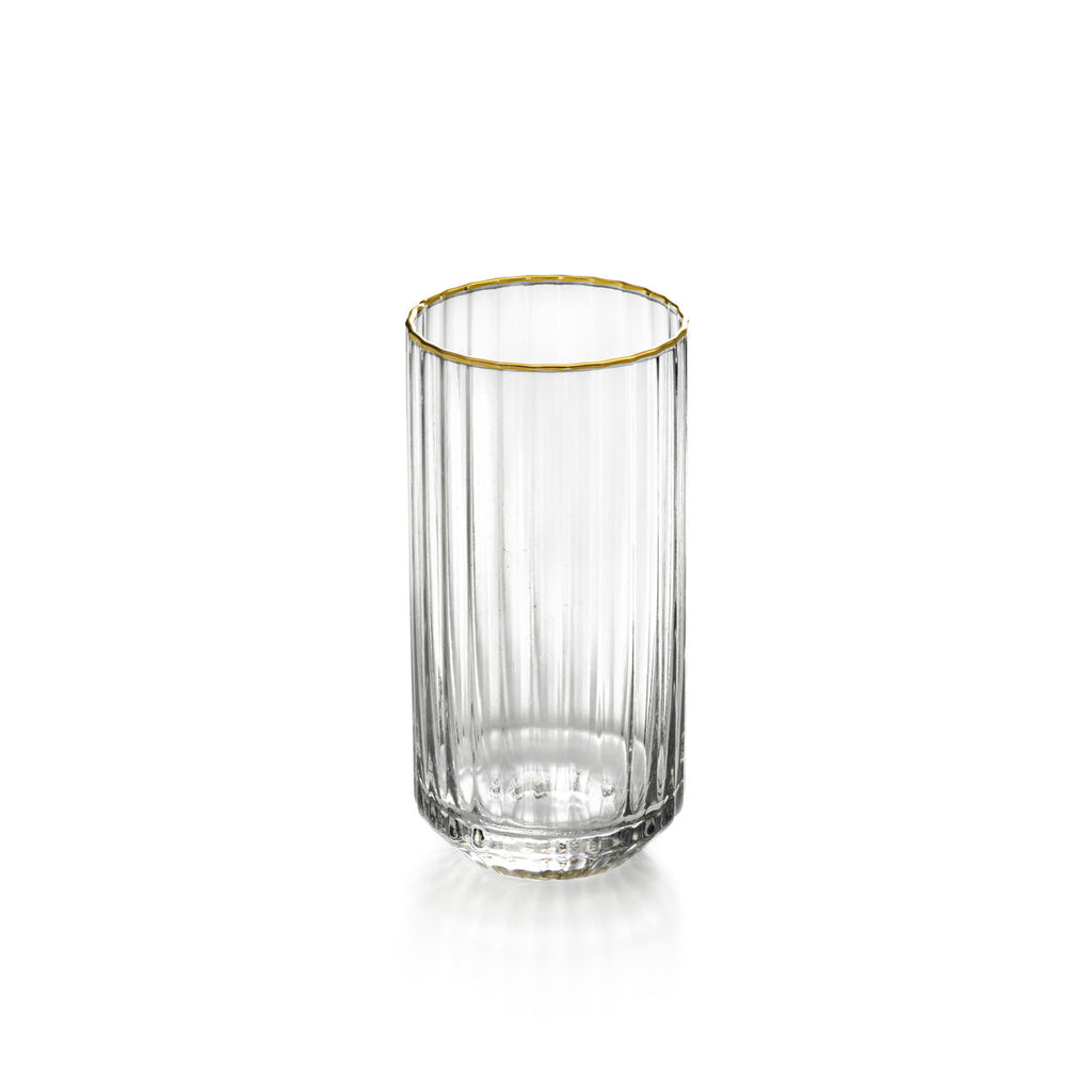 Verre highball cannelé à liseré doré 14 cm en situation