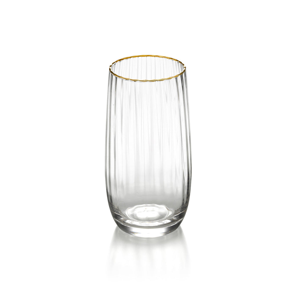 Verre highball côtelé à liseré doré 15 cm en situation