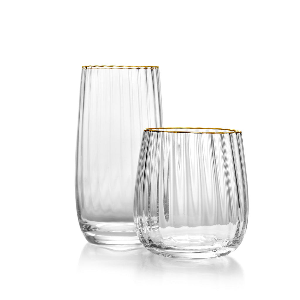 Verre highball côtelé à liseré doré 15 cm, vue 3