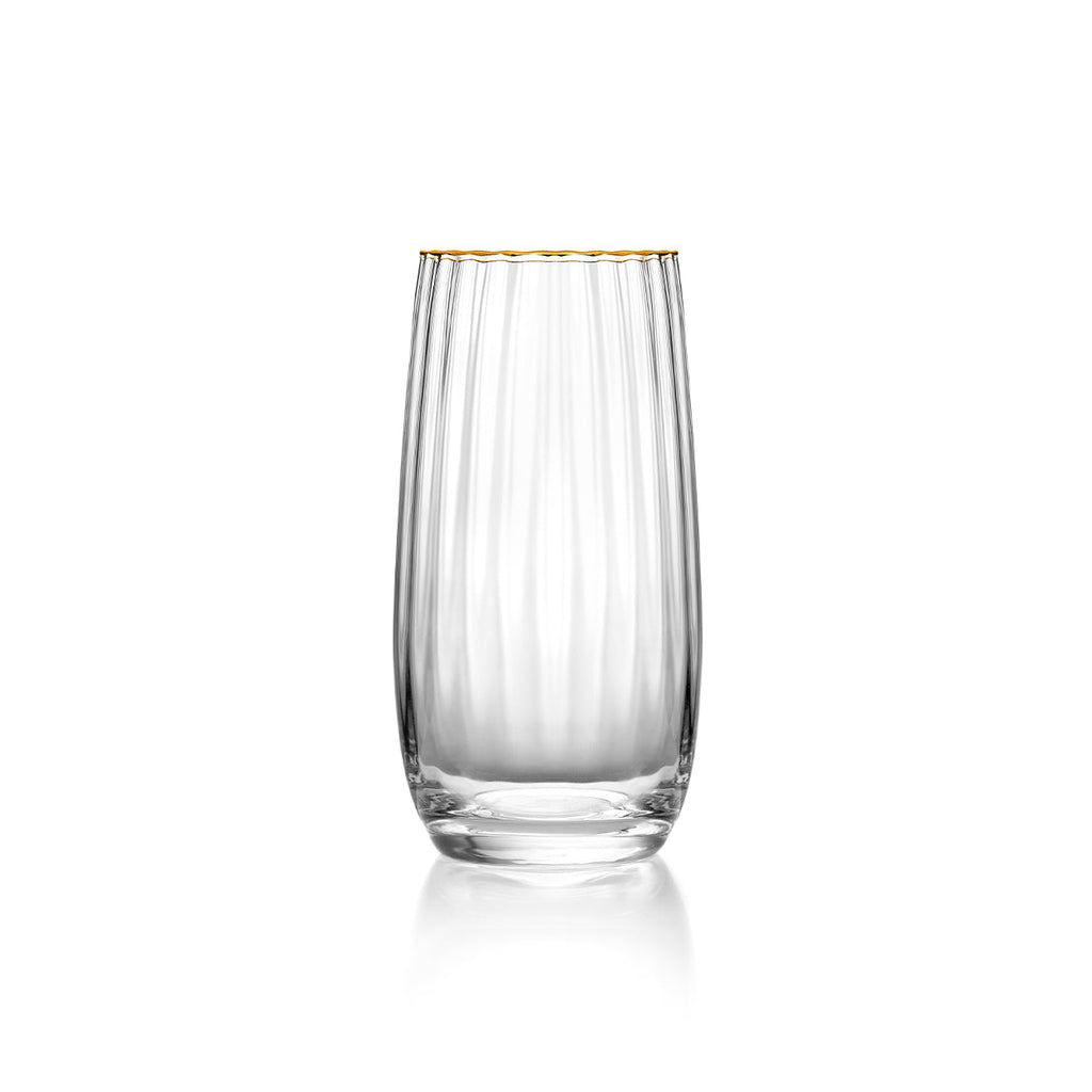 Verre highball côtelé à liseré doré 15 cm