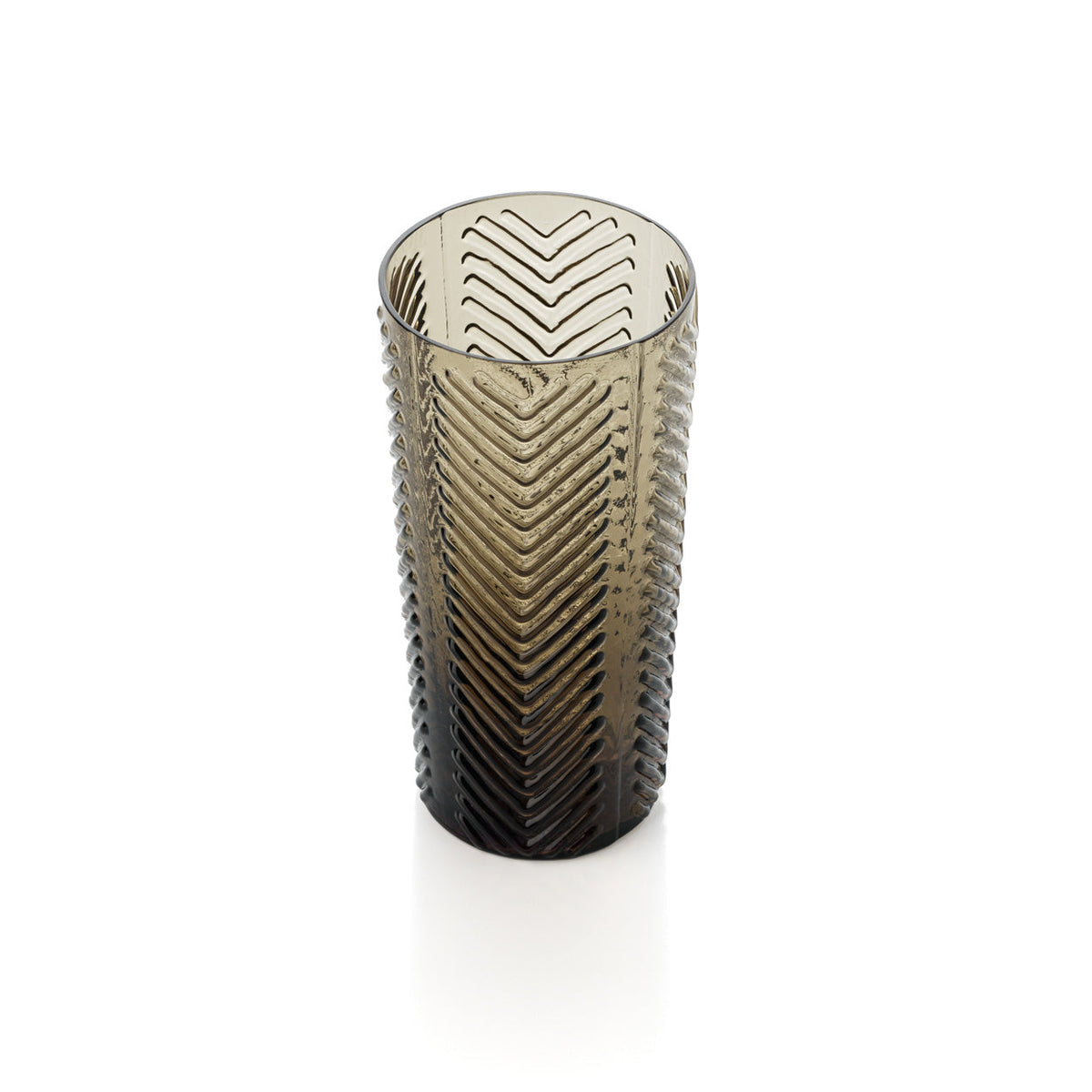 Verre highball fumé à chevrons vu en plongée avec le motif visible à l'intérieur