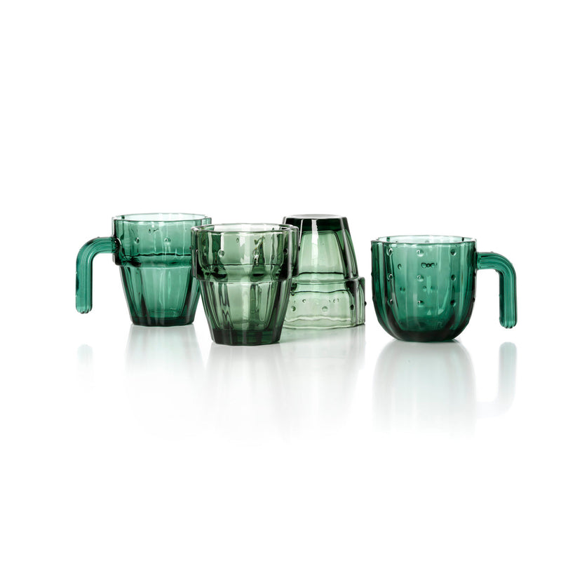 Dimensions Vasos apilables cactus de vidrio verde pack de 4