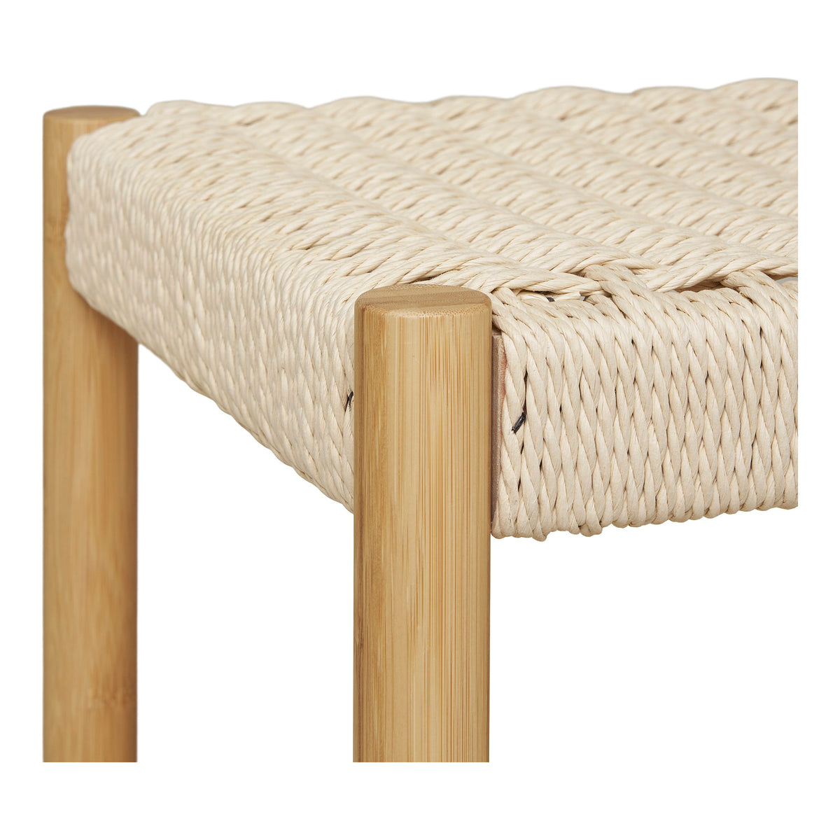 Angle du banc Ember avec tressage en corde de papier et montant rond en bambou