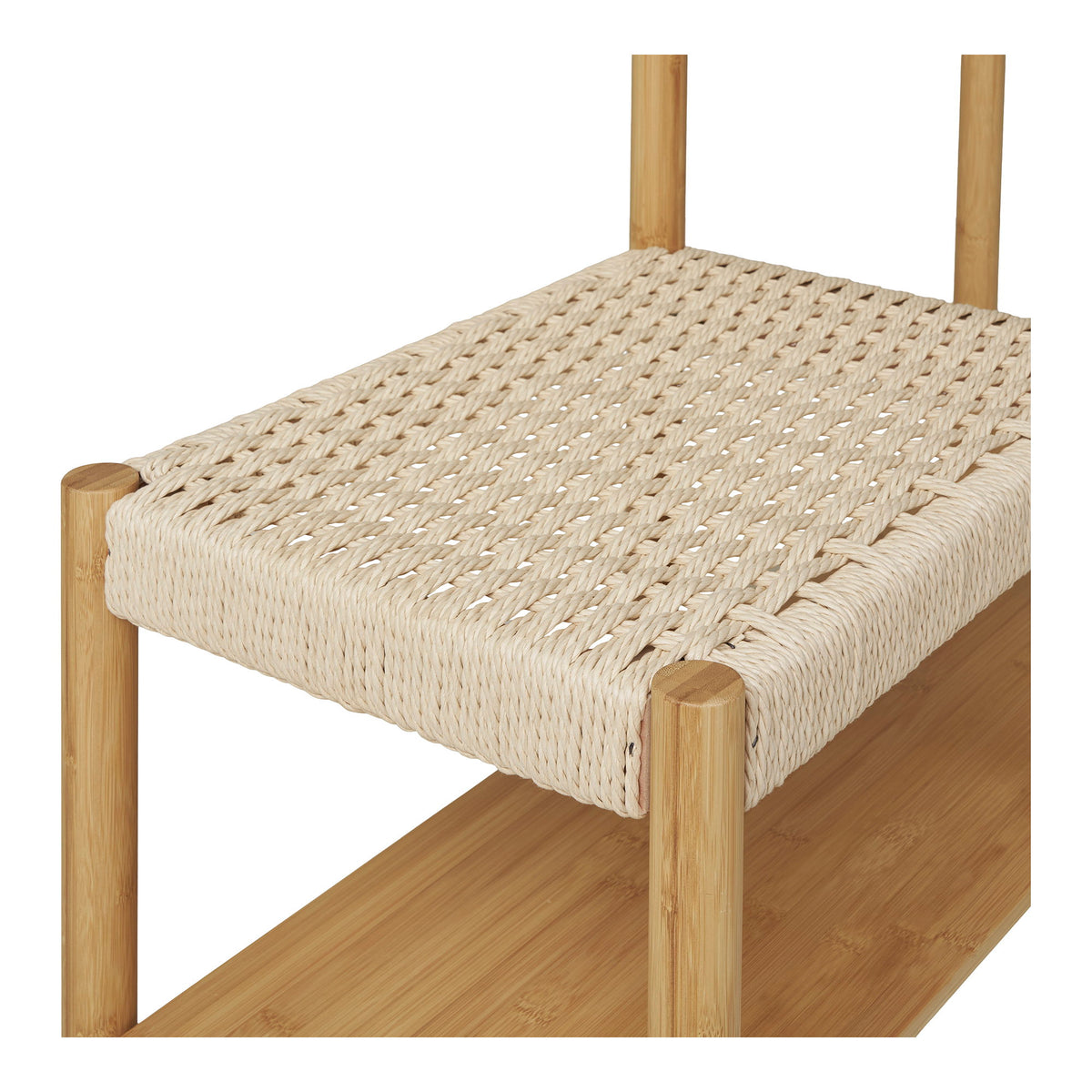 Détail de l'assise du banc Ember tressée en corde de papier écrue