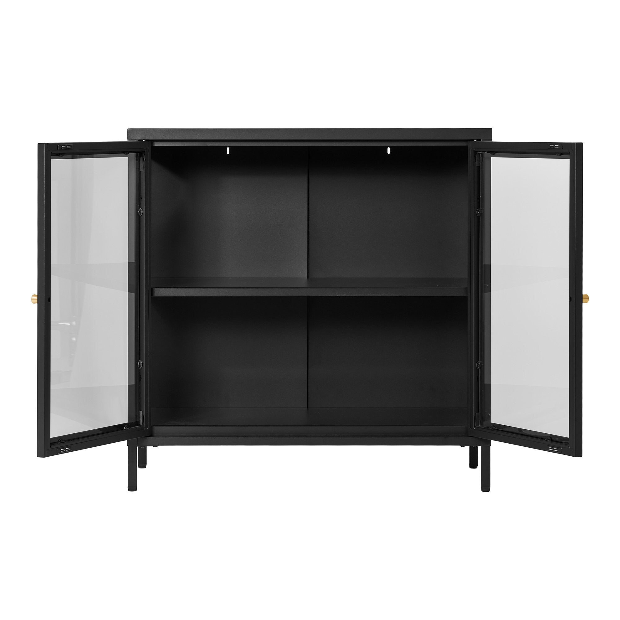 Vitrine Dalby noir portes ouvertes 2 étagères réglables intérieur noir