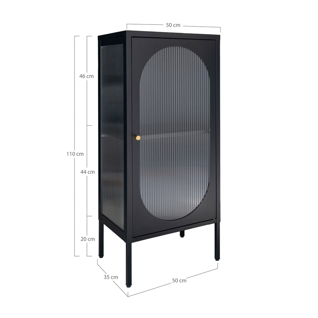 Vitrine Adelaide acier noir dimensions 50x35x110 cm schéma cotation