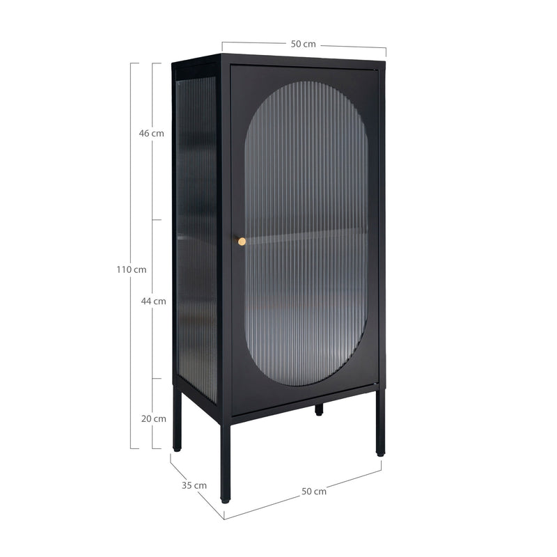 Dimensions Adelaide Display Cabinet – Black Steel & Oval Fluted Glass – 50 × 110 cm