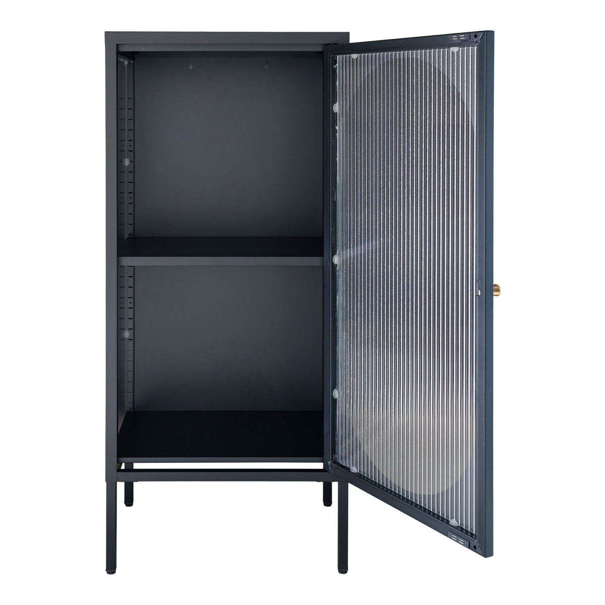 Vitrine Adelaide porte ouverte intérieur noir mat avec tablette réglable sur encoches
