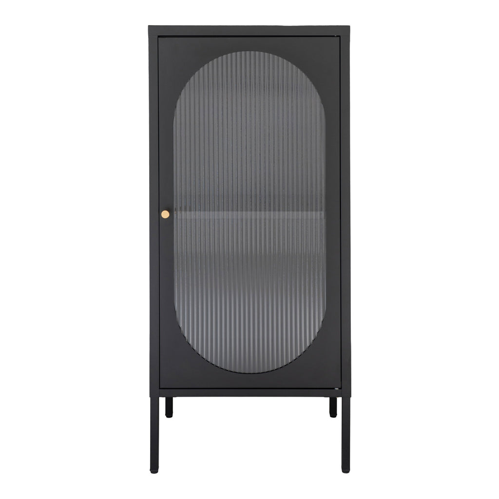 Vitrine Adelaide acier noir verre cannelé médaillon ovale 50x110 cm vue de face