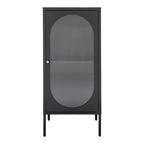 Vitrine Adelaide acier noir verre cannelé médaillon ovale 50x110 cm vue de face