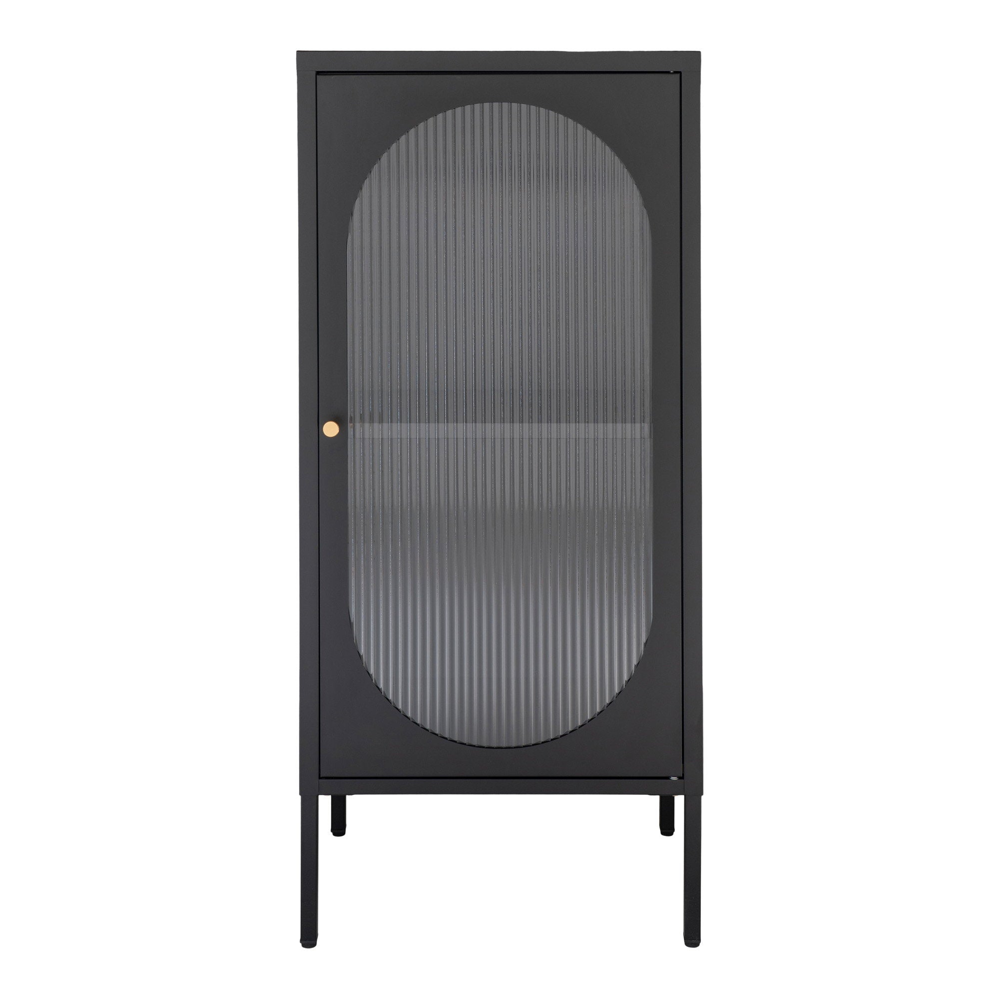 Vitrine Adelaide acier noir verre cannelé médaillon ovale 50x110 cm vue de face