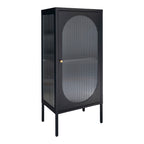 Vitrine Adelaide acier noir verre cannelé pieds métal vue trois quarts