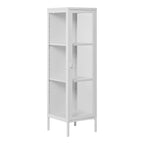 Vitrine colonne Brisbane acier blanc vue trois quarts panneaux latéraux verre