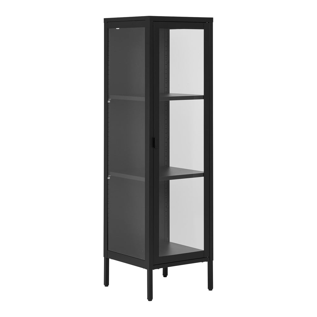 Vitrine colonne Brisbane acier noir vue trois quarts panneaux latéraux verre