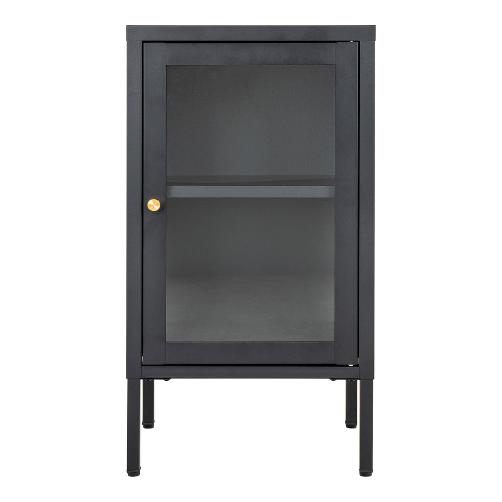 Vitrine Dalby acier noir porte vitrée poignée laiton 38x70 cm vue de face