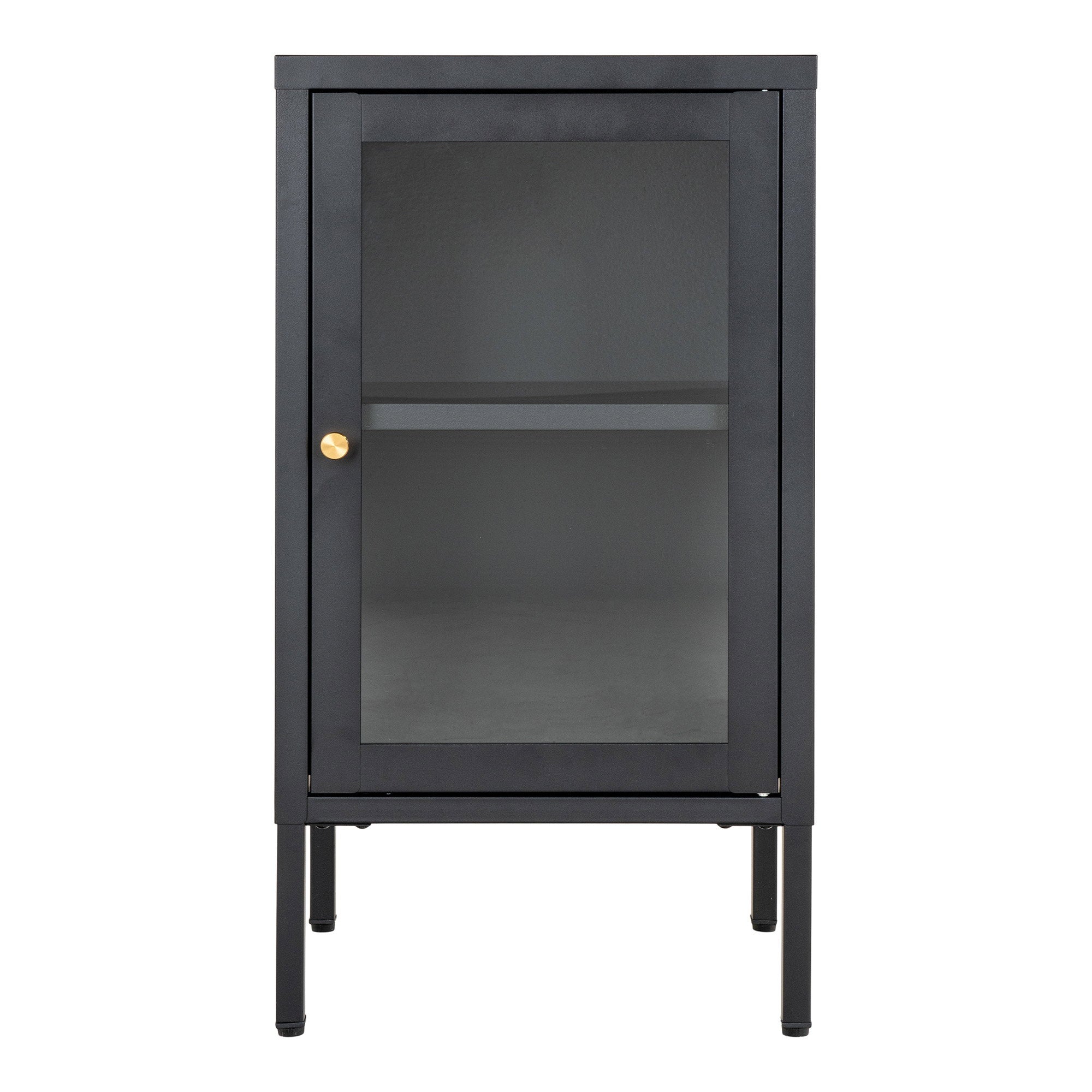 Vitrine Dalby acier noir porte vitrée poignée laiton 38x70 cm vue de face