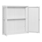 Vitrine murale Brisbane blanc vue trois quarts porte ouverte étagère ajustable