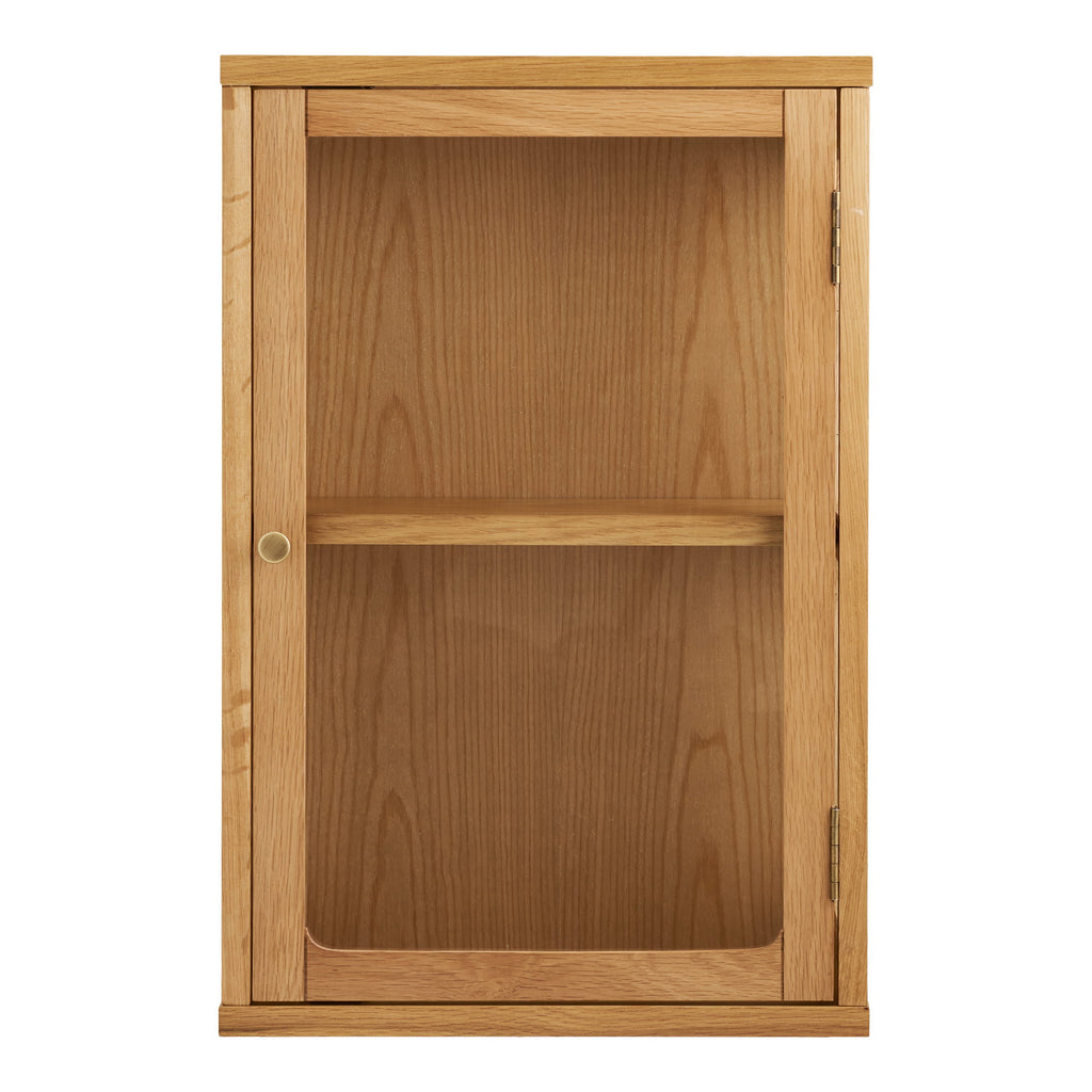 Vitrine murale Zamora chêne naturel porte verre trempé 40x60 cm vue de face