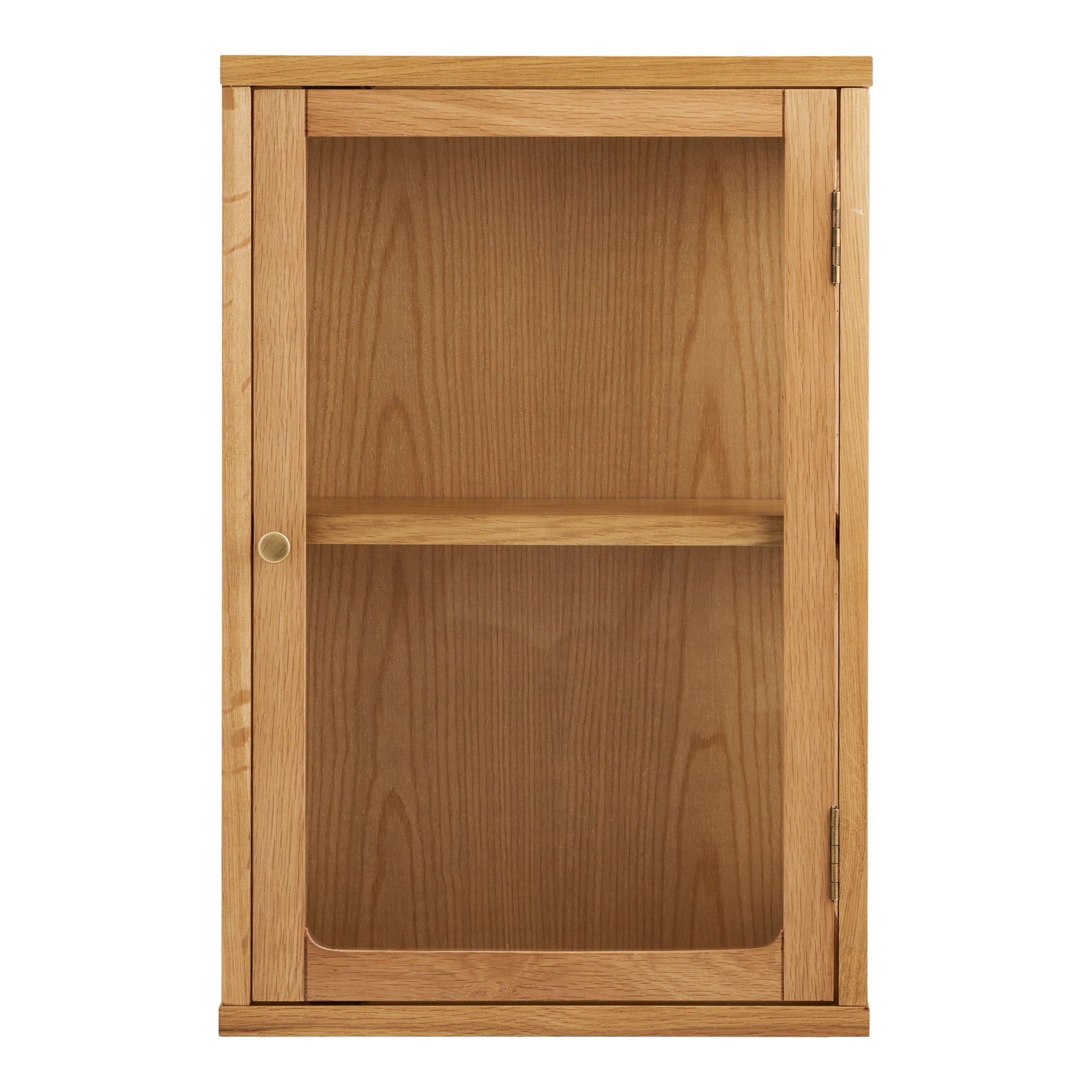 Vitrine murale Zamora chêne naturel porte verre trempé 40x60 cm vue de face
